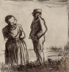 Bauer und seine Frau in einer Landschaft